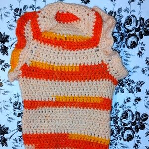Handmade Crochet Pet Clothing Orange and Cream With Ruffles